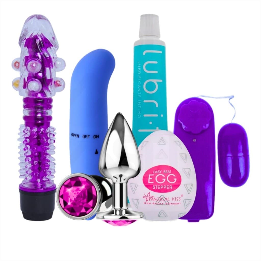 KIT Vibrador Feminino spot + Vibrador Bullet + Penis Personal com capa + Plug Anal P + Masturbador Mas