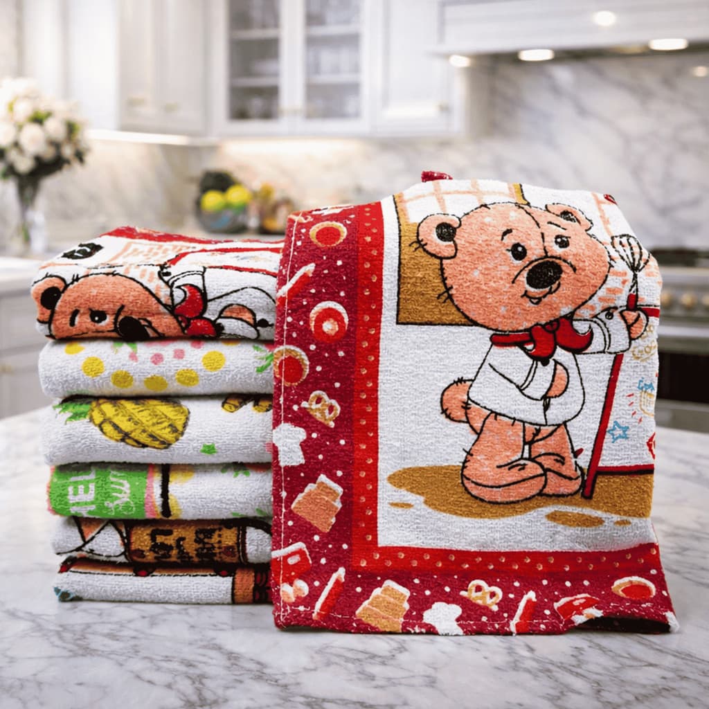 Kit 5 Pano de Prato Atoalhado Estampado 40x55cm 100% Algodão