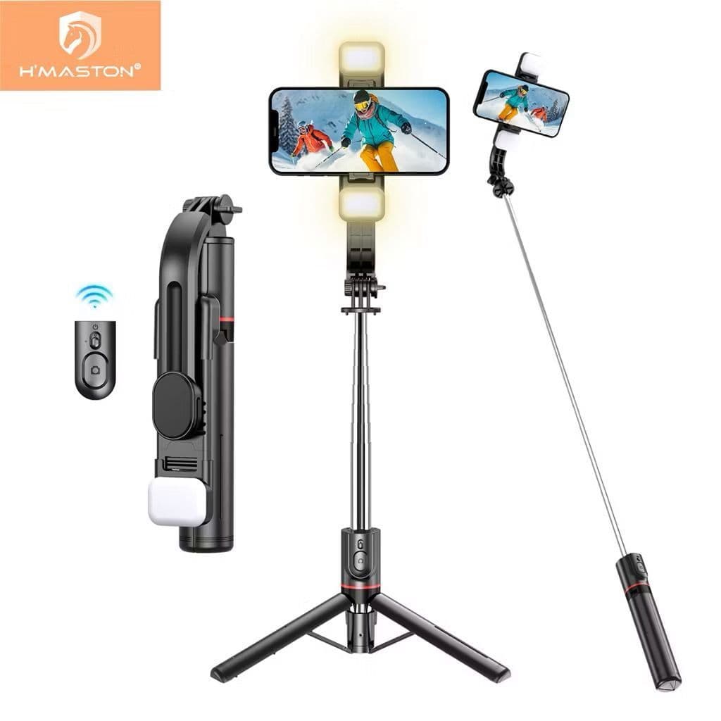 H'maston Bastão Tripé Pau De Selfie Suporte Celular Com Controle 70cm/100cm com led luz