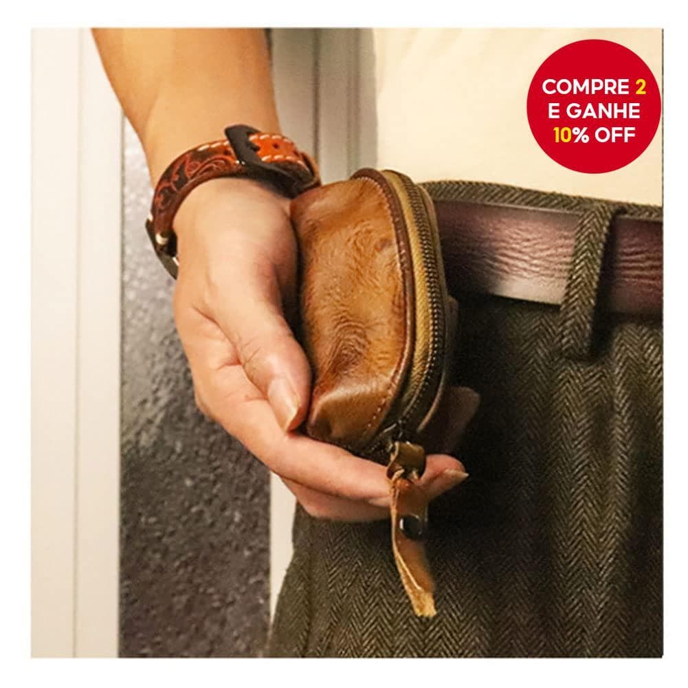 Mini Bolsa De Couro Marrom Moeda Carteira Titular Do Cartão Chaveiro Com Zíper Unissex