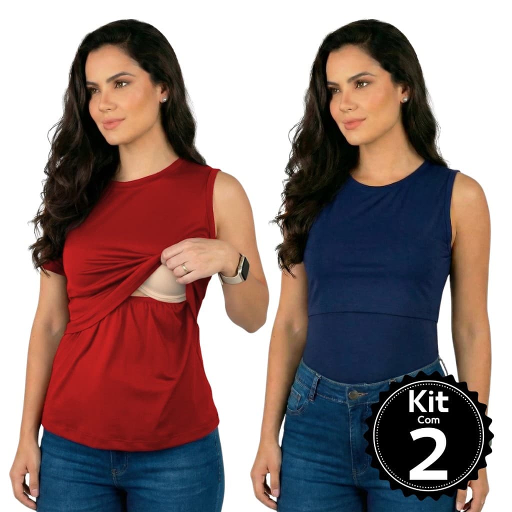 Kit 2 Regata amamentação Pós Parto Premium Blusa Gestante Camiseta Grávida Amamentar