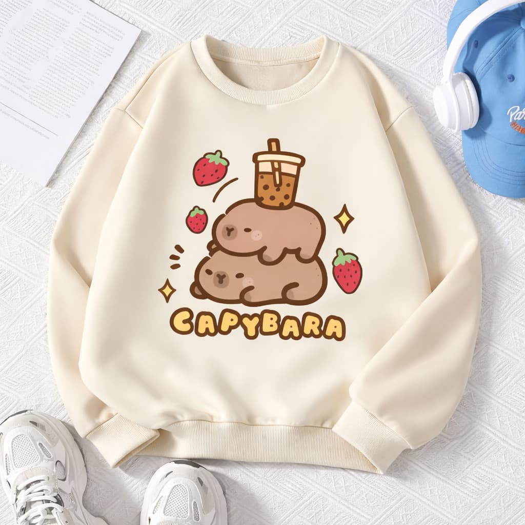 Moletom Infantil Juvenil Capivara Fofas Delicado Casaco flanelado 02 ao 12 Preto,bege,Rosa,Azul
