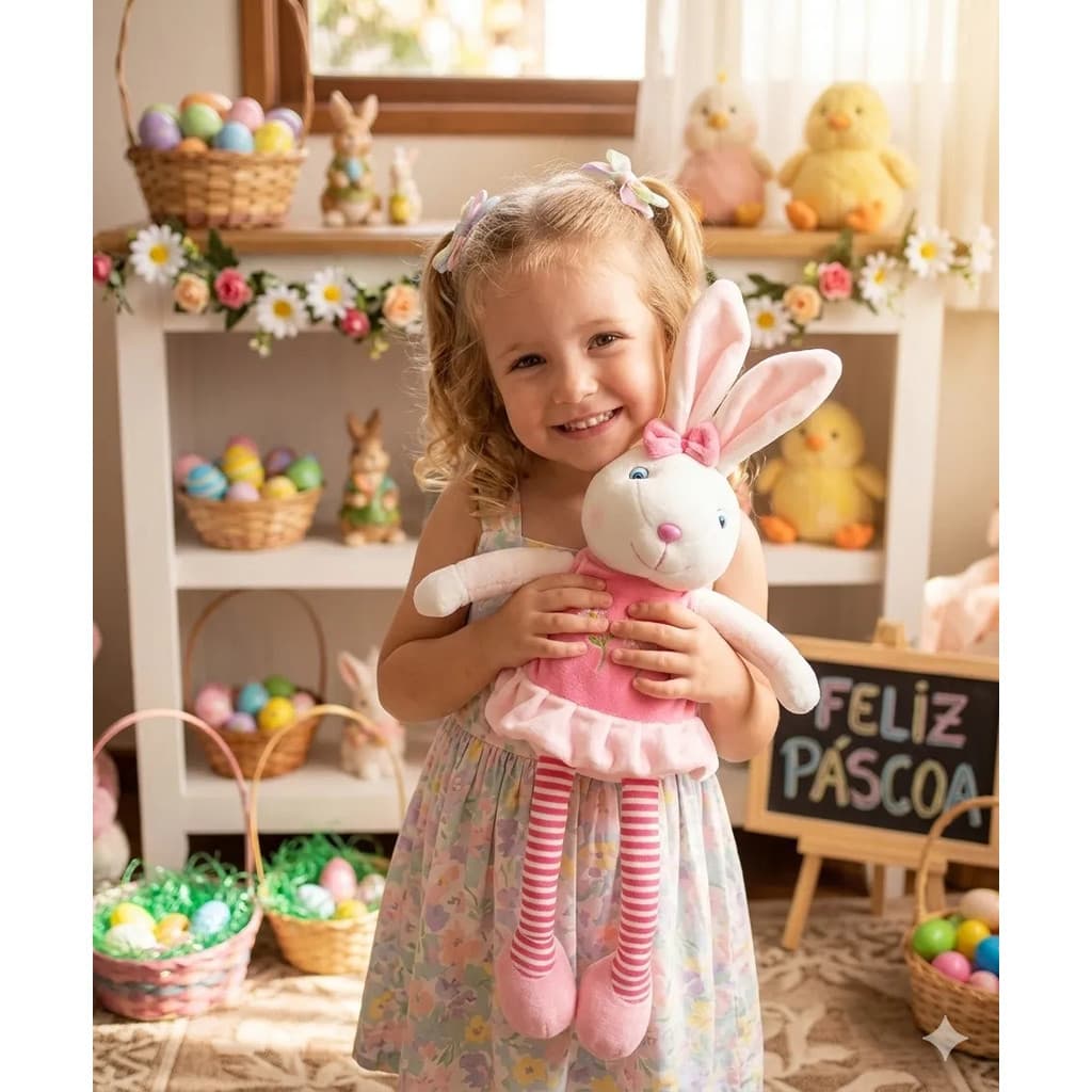 Coelho de Pelúcia 65cm Gigante Antialérgico Super Macio Páscoa Presente Infantil Decoração Quarto Nicho Festa
