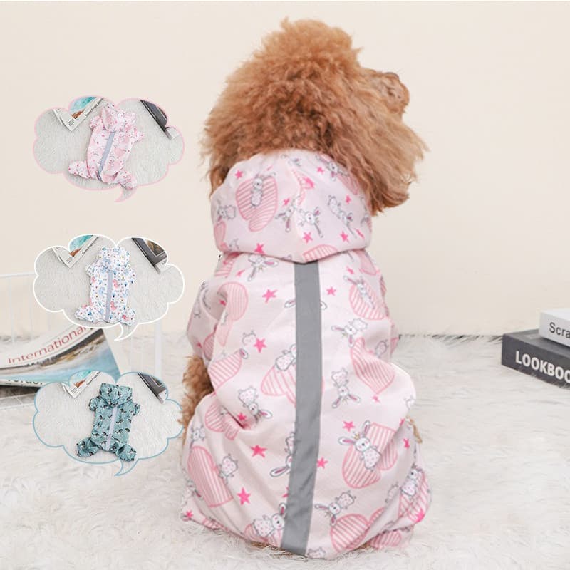 Capa De Chuva Para Cachorro À Prova D'água Com Capuz Jaqueta Reflexiva Animais De Estimação Estampa Fofa Cães Pequenos E