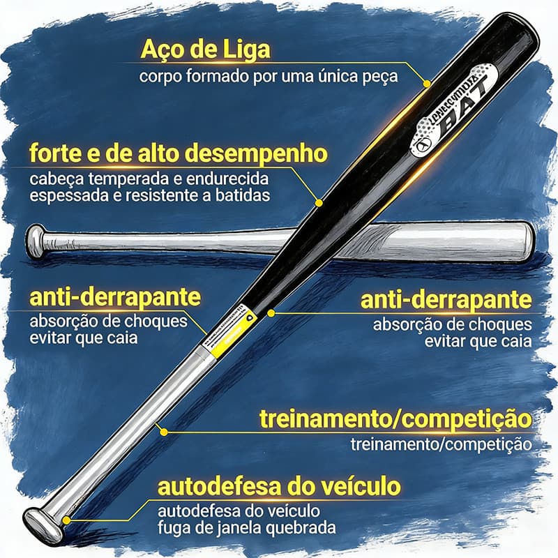 Taco de Beisebol Profissional 28/32" Liga de Aço - Cabo Antiderrapante
