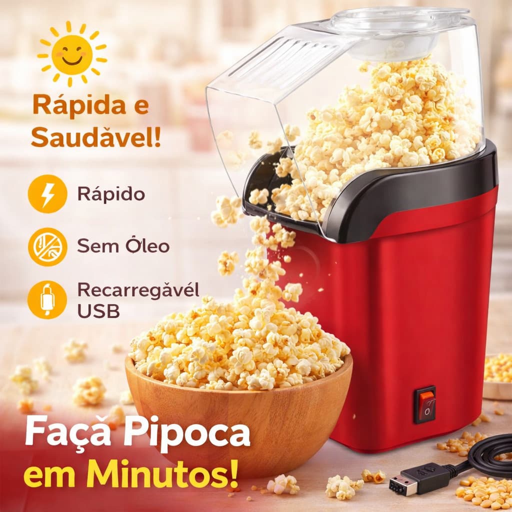 Pipoqueira Elétrica Sem Óleo Máquina de Fazer Pipoca Rápida e Prática