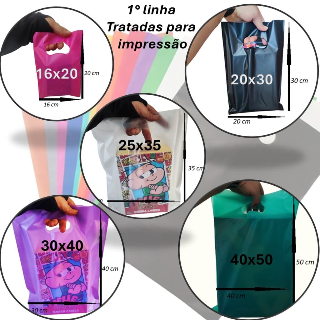50 Sacolas Plásticas  alça Boca De Palhaço vazada - temos diversas Cores e tamanhos