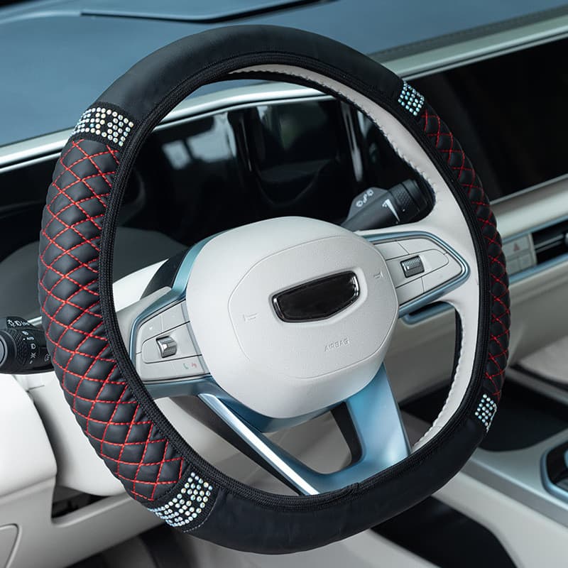 Capa protetora de volante de couro sem anel interno elástico capa de volante de diamante