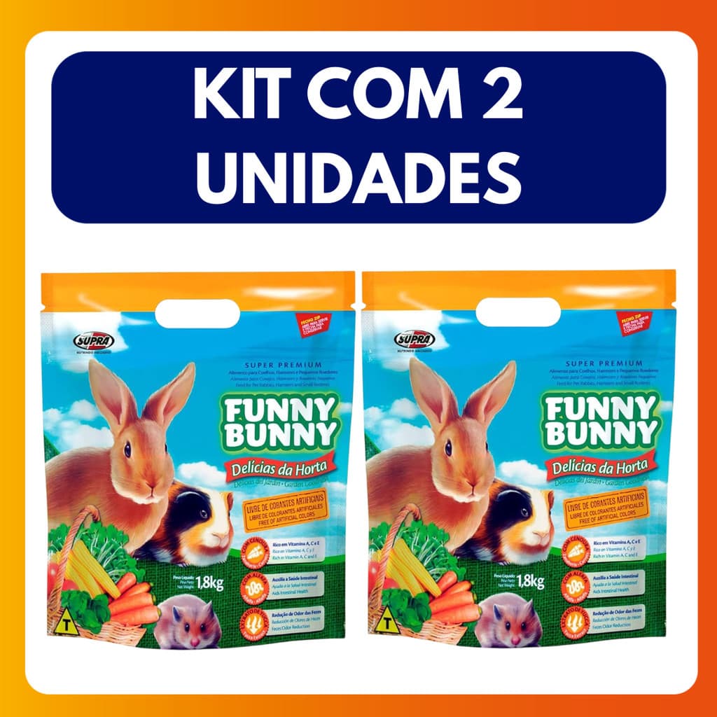 Kit C/2 Unidades Ração para Coelho Funny Bunny Delícias da Horta 1,8kg