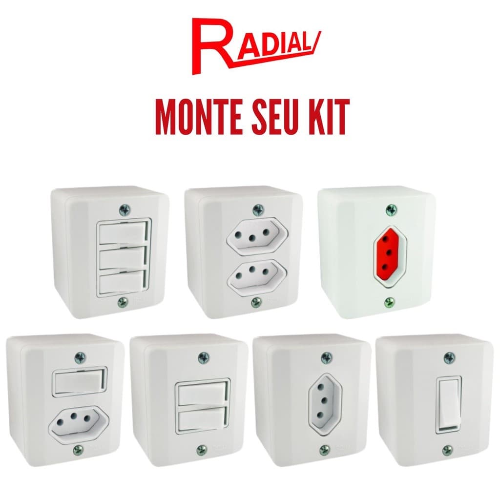 Tomada e Interruptores - Sistema X - 10A e 20A Sobrepor Externa Radial Branco