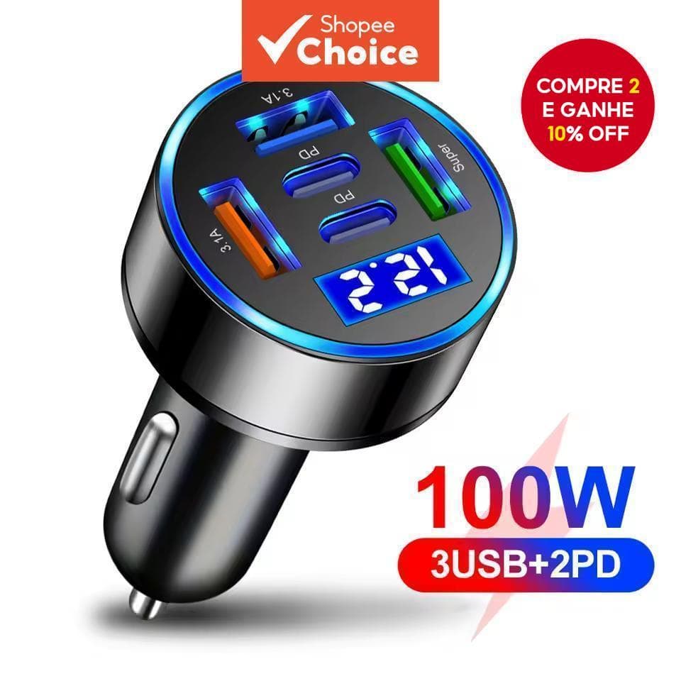  66/75W carregador de carro USB com carregamento rápido tipo-C para celulares, compatível com Xiaomi, Samsung, iPhone e