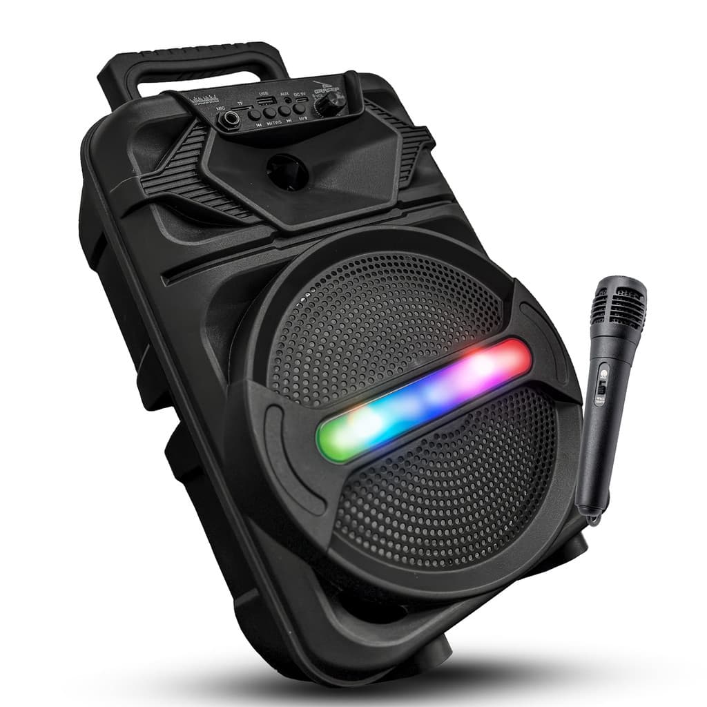 Caixa Som Amplificada Grasep Bluetooth Potente 100W Grande Microfone Função Karaokê Bateria de Longa Duração