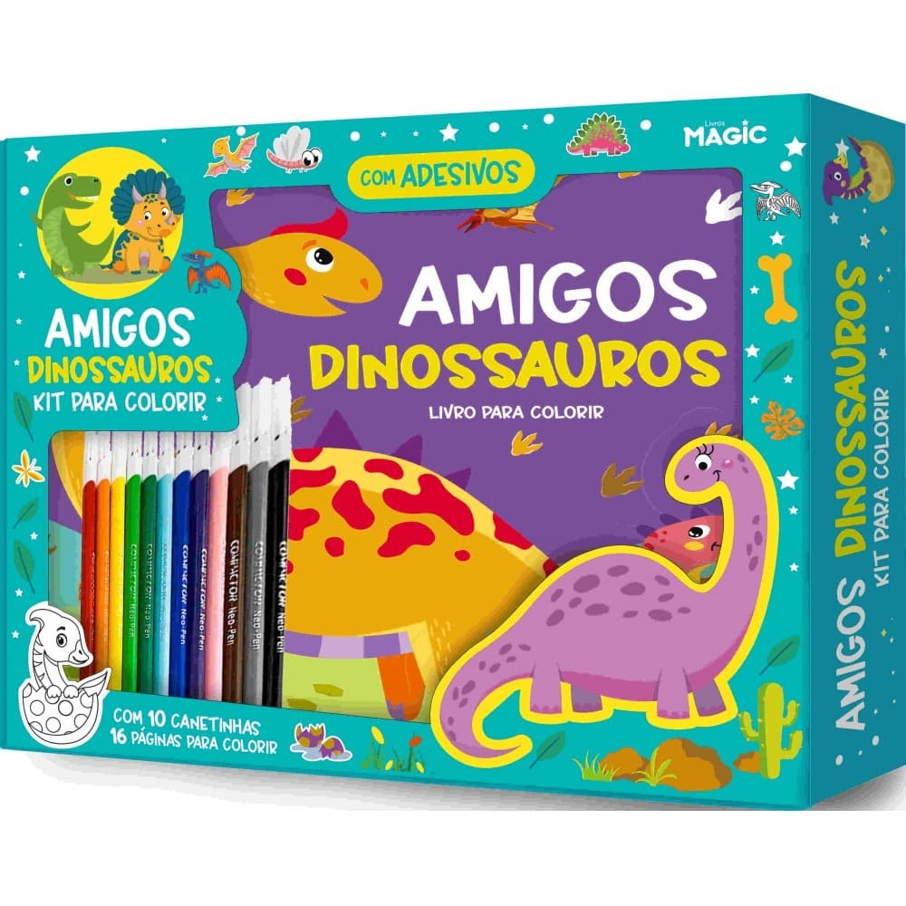 Livro Amigos Dinossauros - Kit para Colorir
