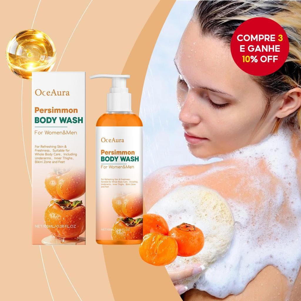  Gel de Banho de Caqui 100ml com Aloe - Sabonete Natural Corporal para uma Limpeza Refrescante e Hidratação da Pele,