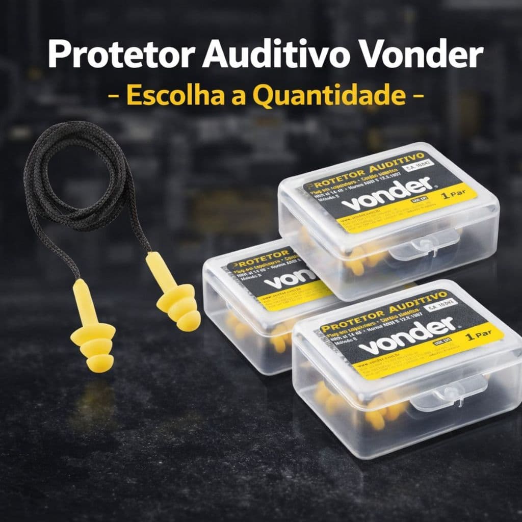 Kit Protetor Auricular Vonder Com C.A. Cordão Algodão Plug EPI 1, 4, 5 ou 10 Unidades Silenciador
