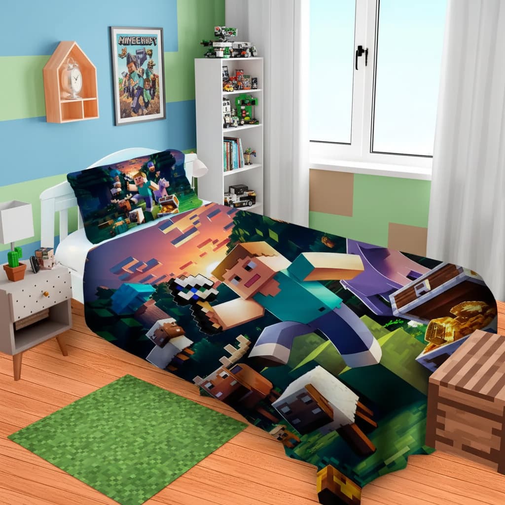 Lençol Cobre Leito Solteiro E Fronha  Minecraft