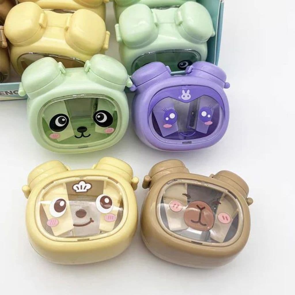 Apontador de Lápis Duplo com Reservatório Animais Fofos Urso Panda Capivara