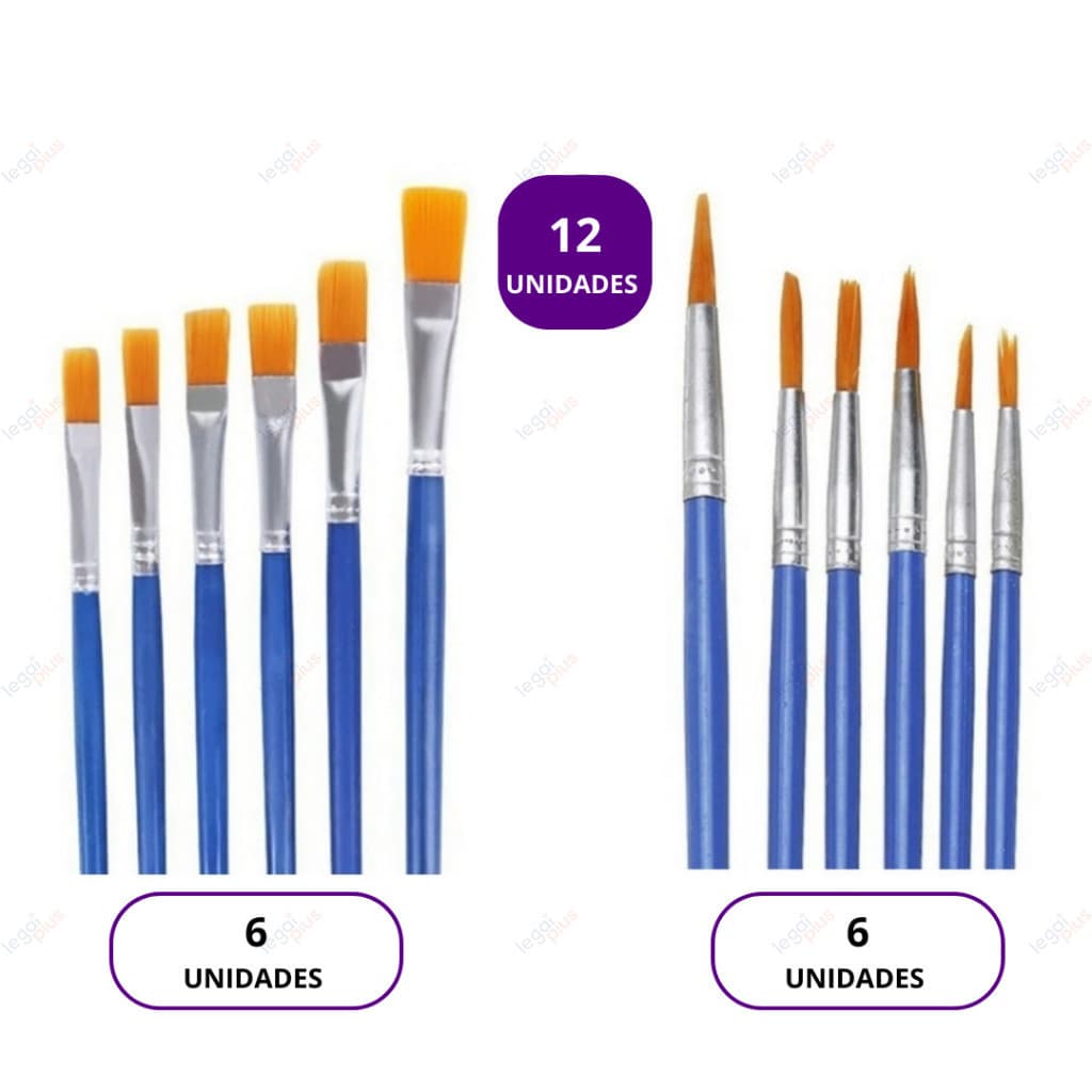 Kit12/24 Pincéis Chato Linear Tinta De Nylon Acrílico Guache Aquarela Escola Artista Tecido Feito À Mão