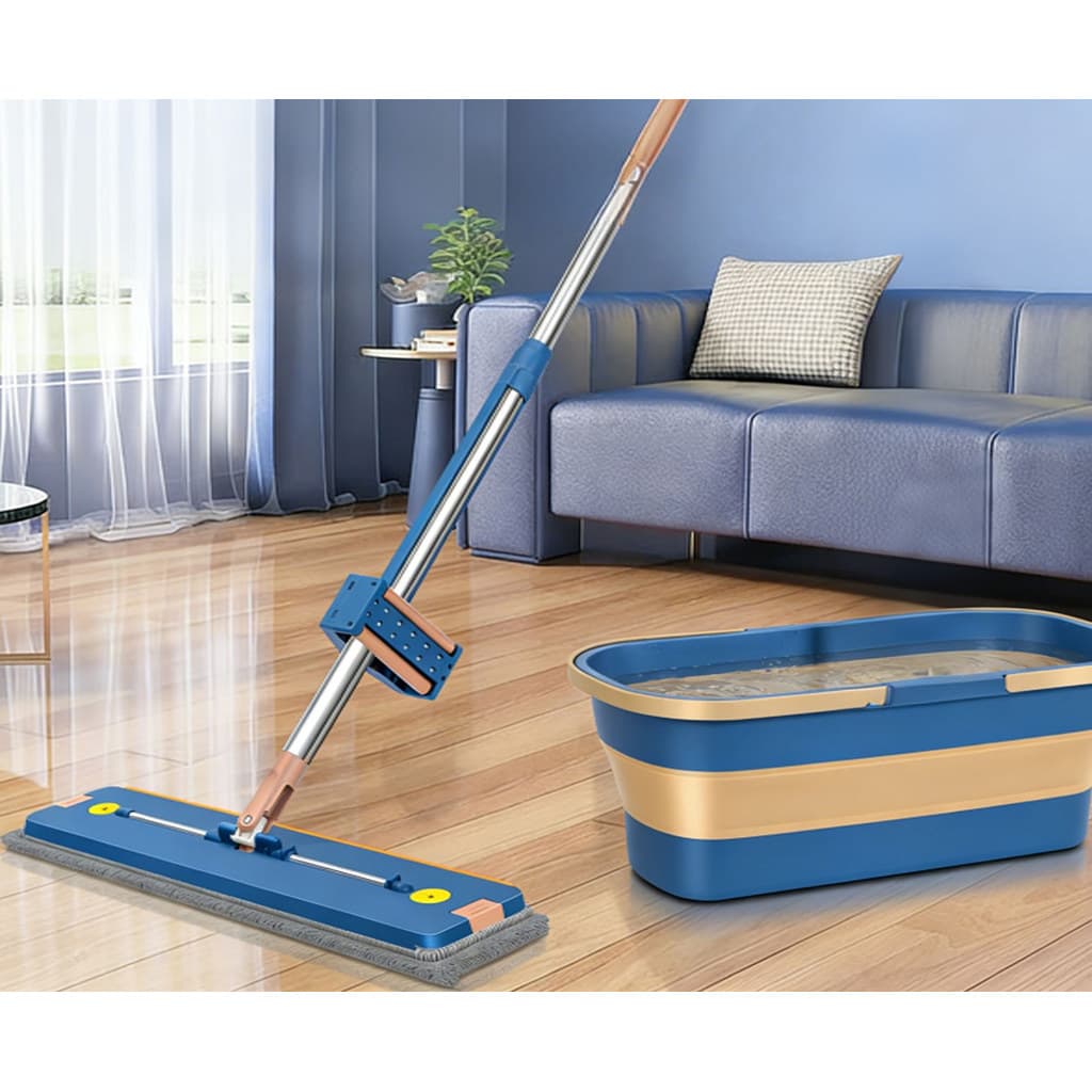 Kit esfregão plano e balde dobrável - uso úmido e seco, sem respingos, reservatório de água de grande capacidade