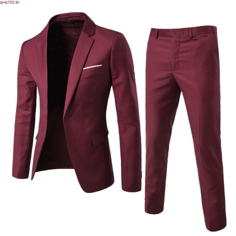 [LHO] 1 Conjunto Homens Calças Blazer Pants Cor Sólida Manga Longa m Fit Colarinho De Gola Temperamento Um Botão Bolsos