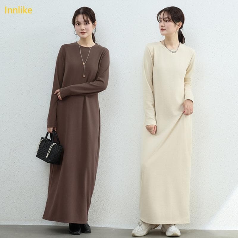 Innlike Outono Inverno Quente Vestido Listrado Vertical Para Grávidas Torno Do Roupas Respiráveis