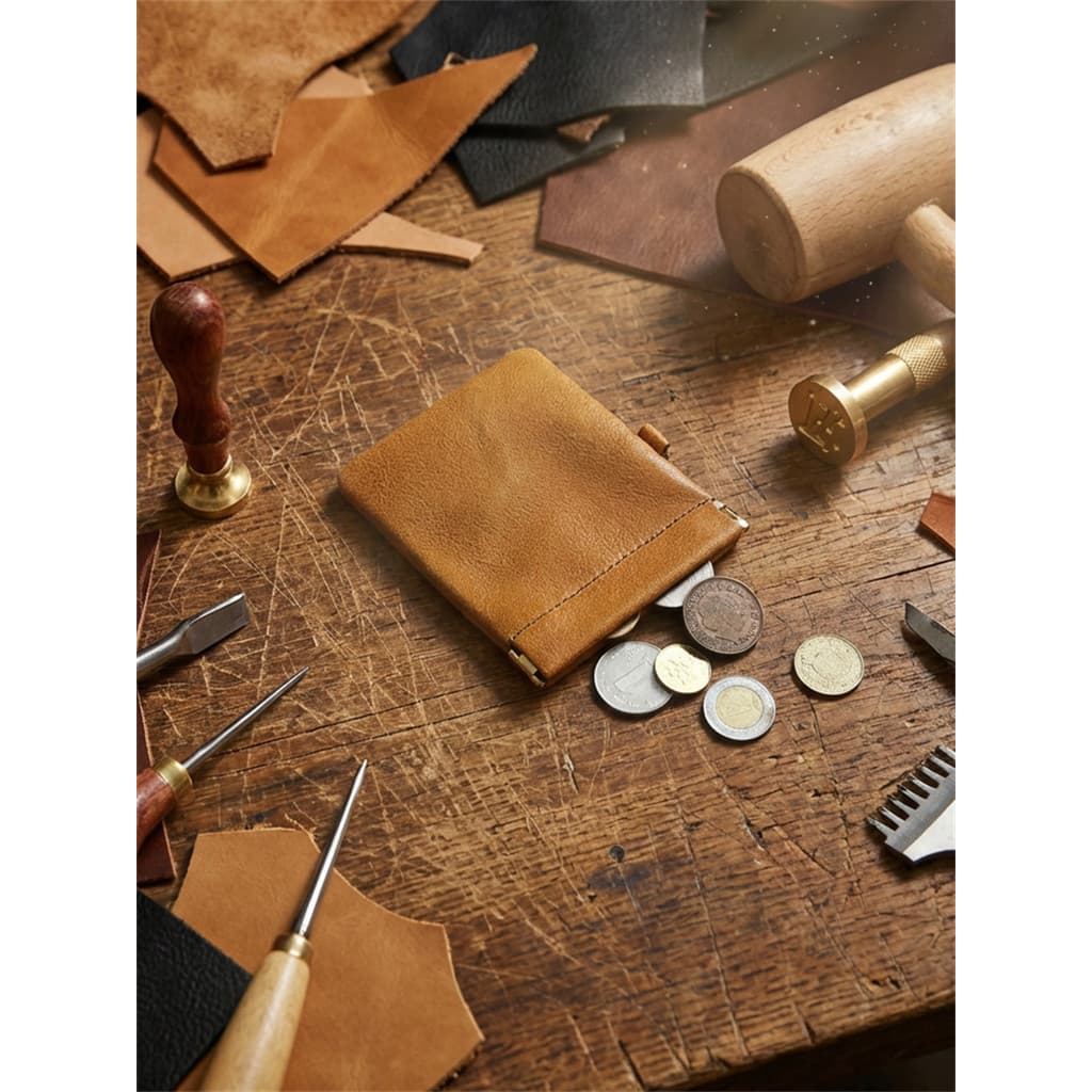Vegetal curtido primeira camada de couro masculino Mini bolsa de moedas Ultra-fino couro genuíno saco de moedas curto pe
