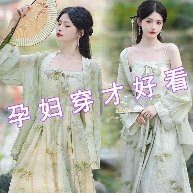 Mulheres grávidas novo estilo chinês Hanfu adulto feminino impresso estilingue saia quente mãe solta passeio não olhar g