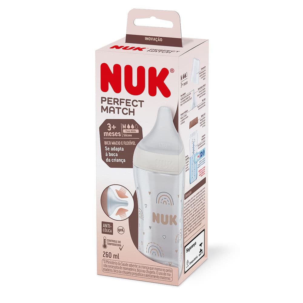Mamadeira Nuk Perfect Match Bico de Silicone Fluxo Médio 3+ Meses 260ml