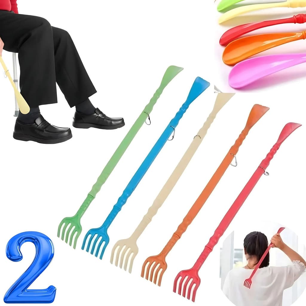 2 Mãozinha Mão P/ Coçar Costas Coçador Calçadeira Massageador