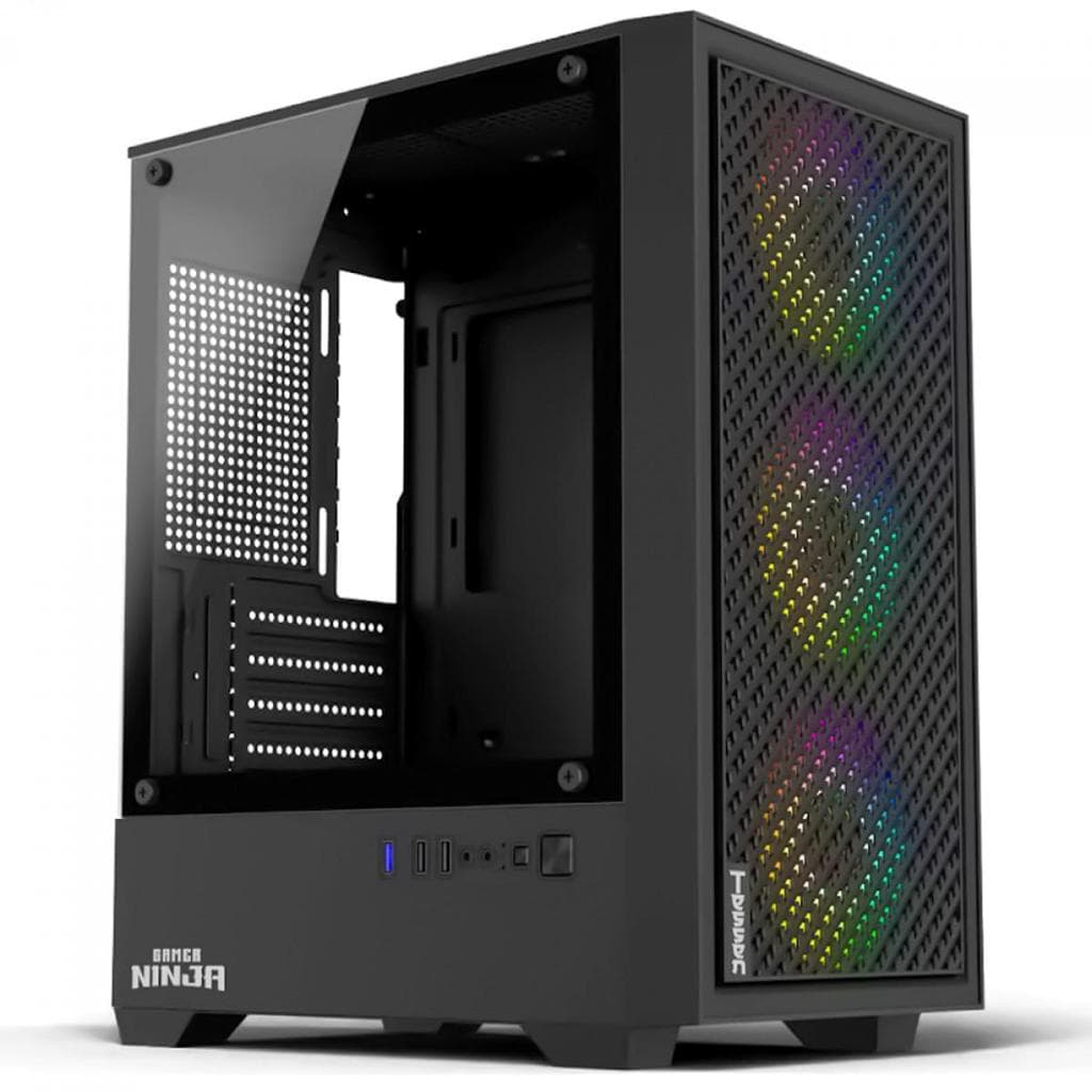 Gabinete Gamer Ninja Tessen, Mid Tower, Vidro Temperado, M-ATX,3 Fans Rainbow, Sem Fonte,GN-CS-MTBSF