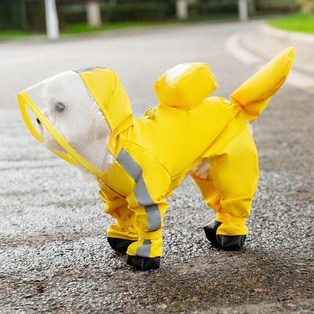 Capa de chuva com capuz para cachorro, jaqueta para animais de estimação à prova d'água macia conversível com tudo inclu