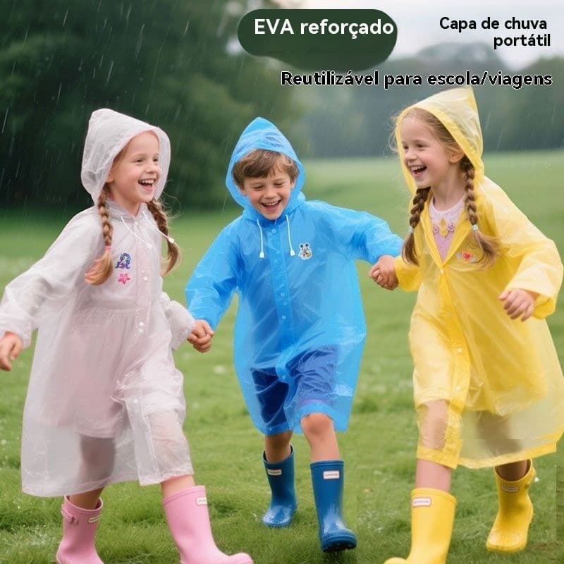 Capa de Chuva Infantil em EVA – Impermeável, Espessa e Leve | Tamanho 7 a 12 Anos | Para Moto, Scooter e Passeios