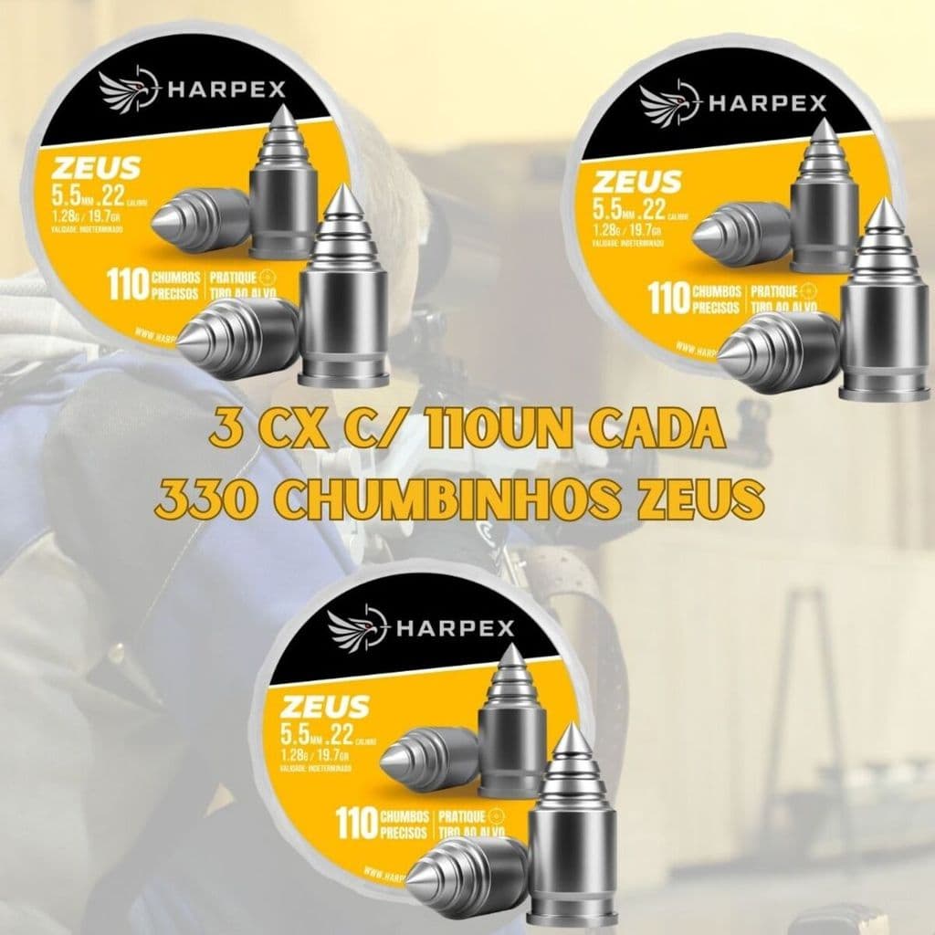 Kit 330 Chumbinhos Harpex Zeus 5.5mm 1,42g – Precisão para PCP/GR/Mola