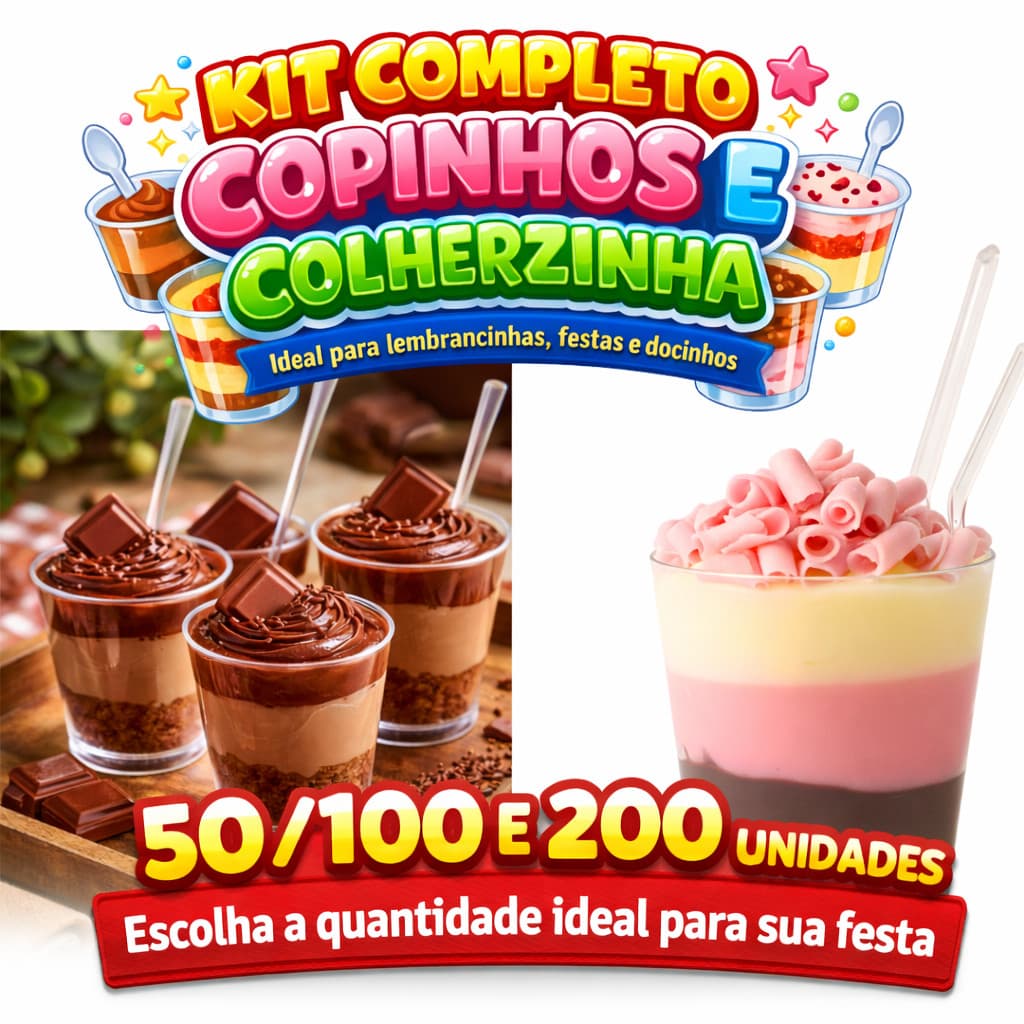 Kit Copinhos de Brigadeiro com Colherzinha Acrílico Docinho Doce MIni Mousse Lembrancinha Festa