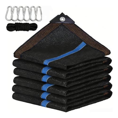 Rede de sombra multifuncional 4×6m, reforçada, espessa e densa, 90% de sombreamento, com 6 mosquetões e 1 corda