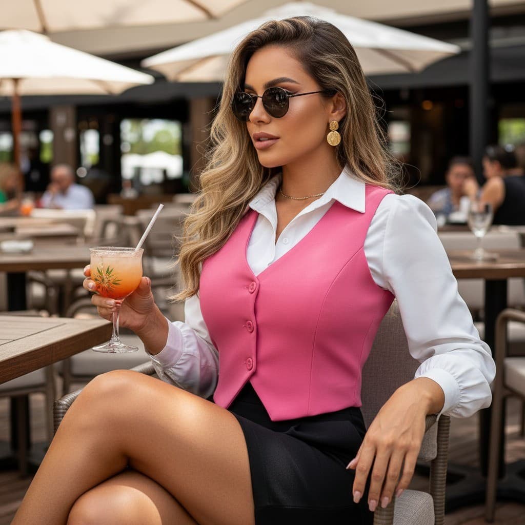 Colete Feminino Social Alfaiataria Forrado Com Botões Gola V Para Trabalho Festa Igreja e Ocasião Formal