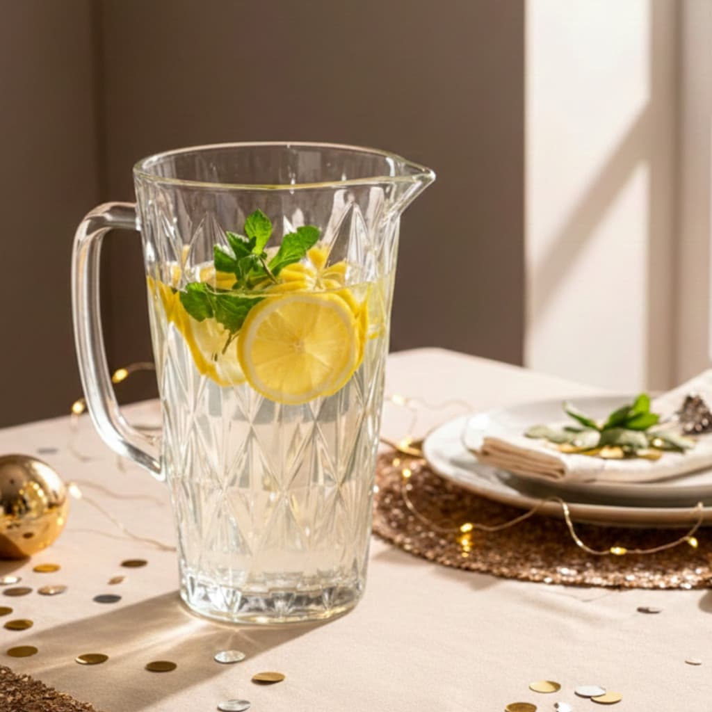 Jarra Diamond Diamante De Vidro Grosso 1,2 Litros Estilosa Vai A Geladeira Agua Suco Caldo Cana Mesa Posta Café Da Manhã