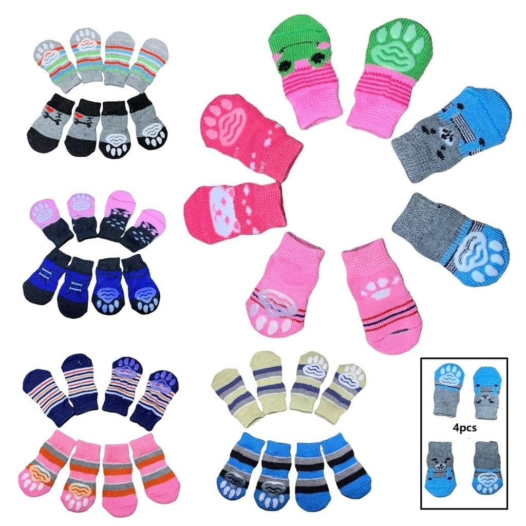 4 peças de Meia Para Pet Cães Gatos Antiderrapante Sapatos Socks Frio vi