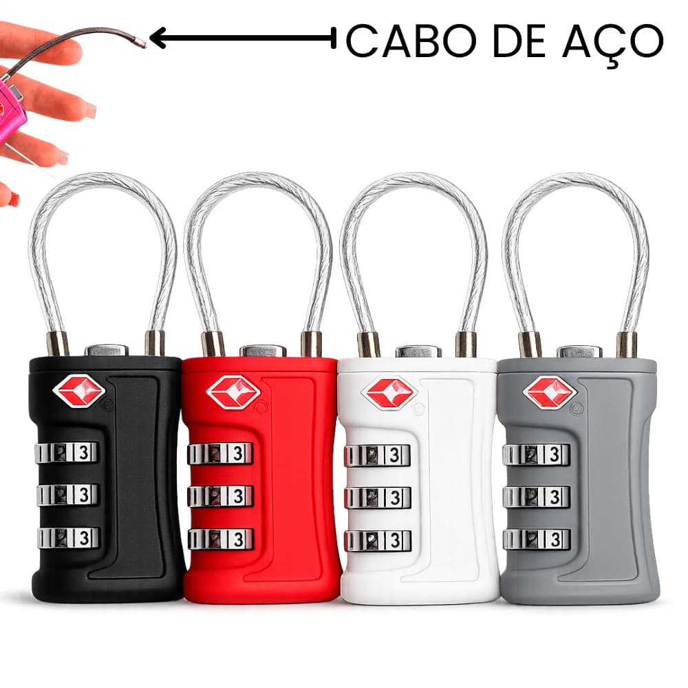 Cadeado TSA para Mala Mochila Cabo De Aço Sistema Antifurto com Senha