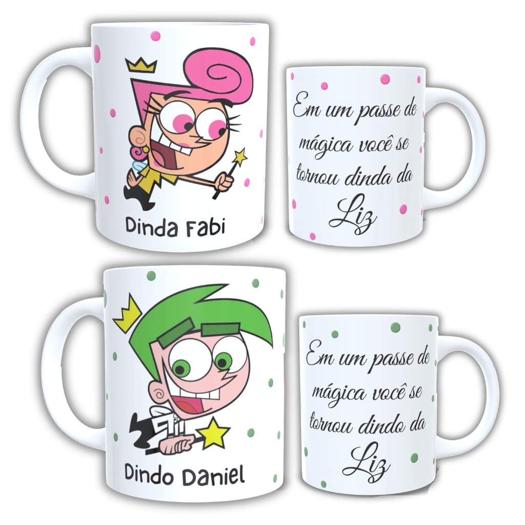 Kit Canecas Personalizada Padrinhos Mágicos de Batismo Consagração Dindo Dinda