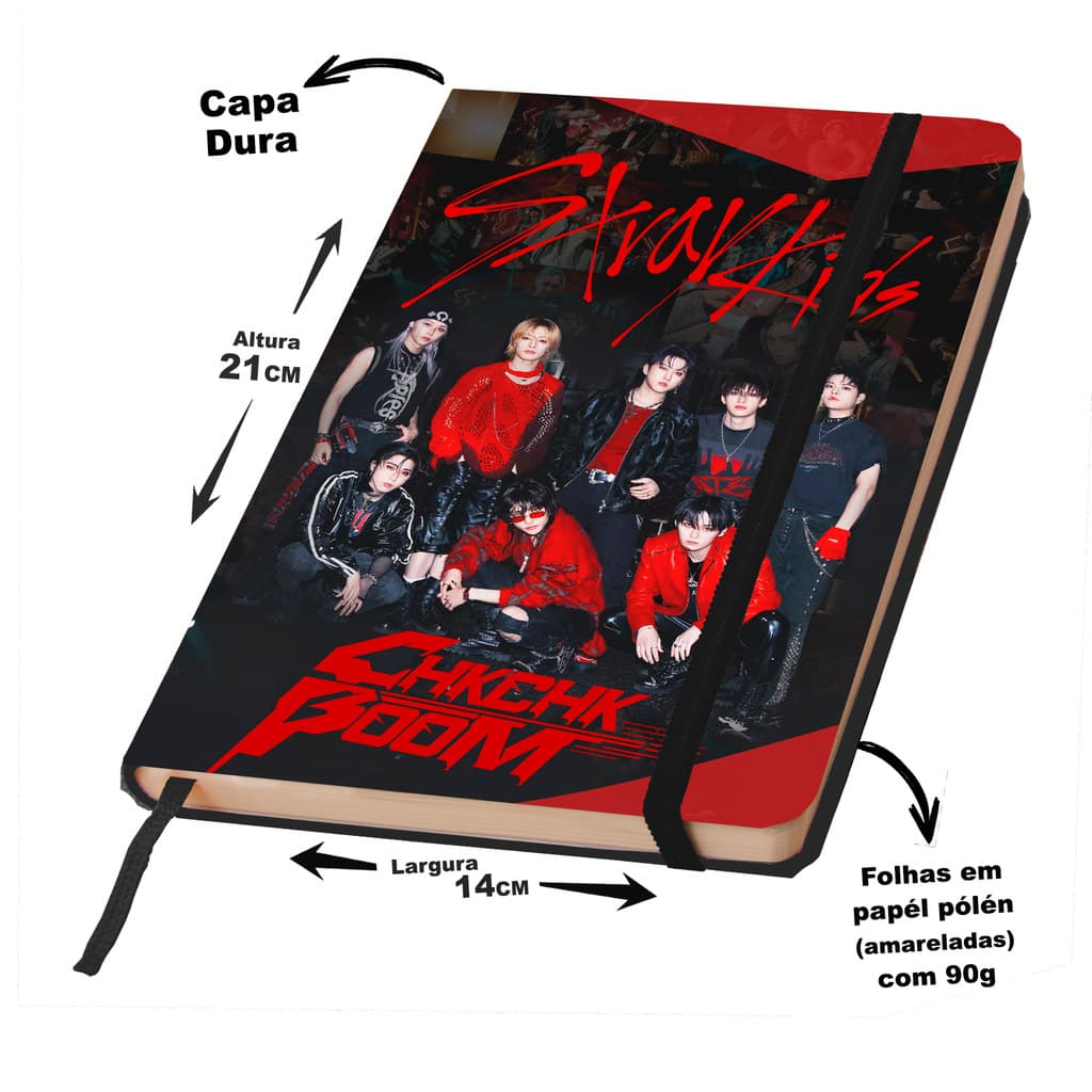Caderno Anotações ou Sketckbook STRAY KIDS MÚSICAS capa dura 160 páginas