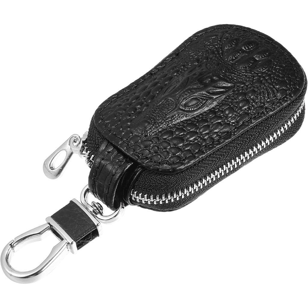 uxcell Capa Para Chave De Carro Com Padrão De Crocodilo Bolsa Zíper E Chaveiro De Couro Sintético Preto