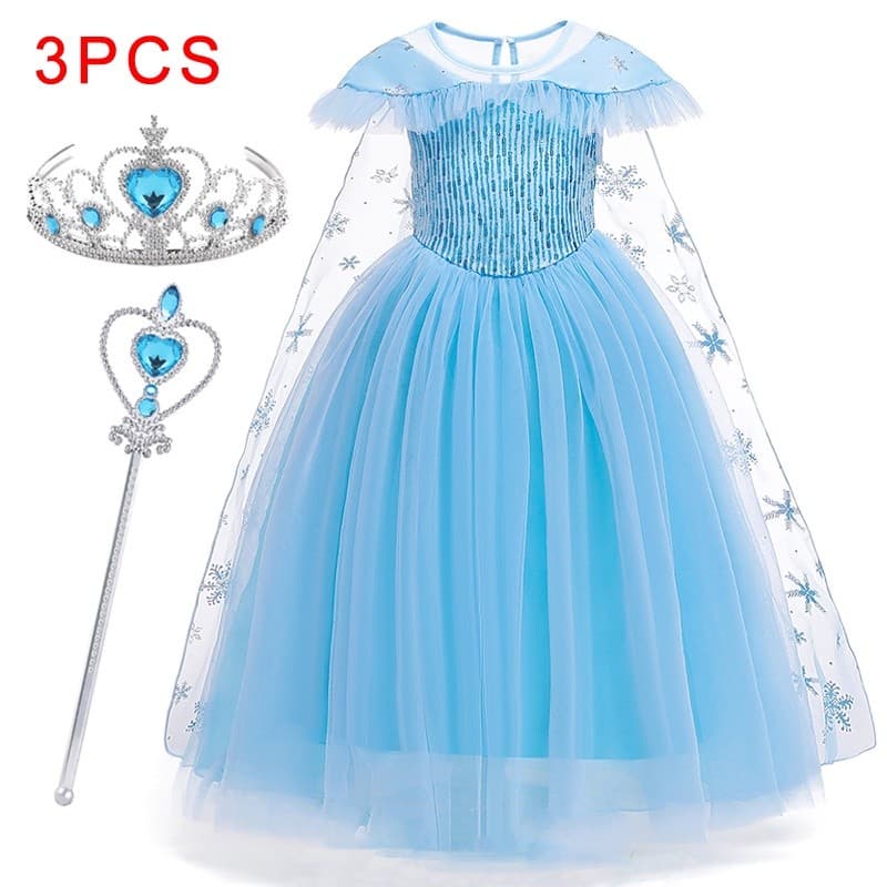 Vestido De Princesa Frozen Azul Para Meninas 2-10 Anos Tiara Fantasia