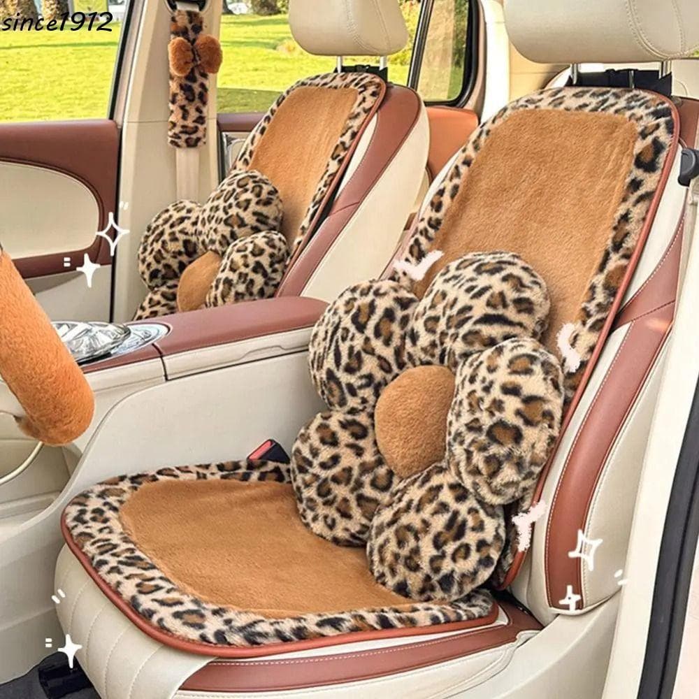 Desce Encosto De Cabeça De Carro Com Estampa De Leopardo , Decoração De Assento Flor De Arco , Almofada Pelúcia Respiráv