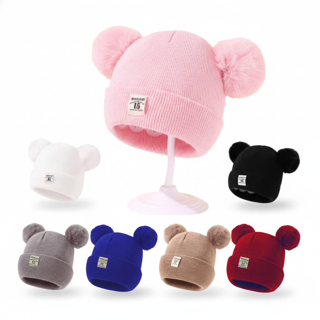 KIT 2 a 4 Unid Gorro Toca Touca Infantil Com Pompom Bebê Menina Menino Inverno Frio Forrada RN