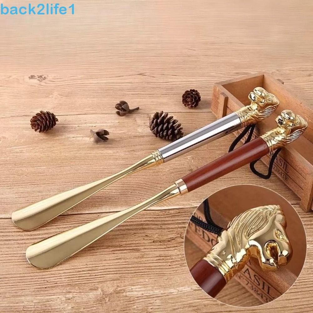 Buzina De Sapato De Metal BACK2LIFE1 , Calçadeira Longa Com Alça De 32 Cm , Levantador Portátil Cabeça De Leão/Cavalo