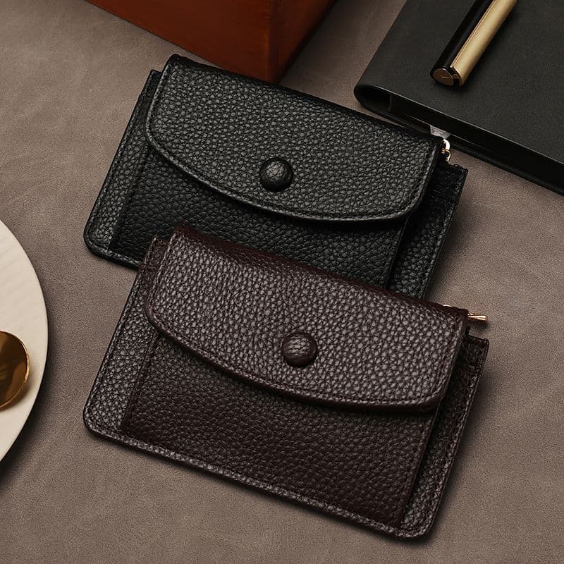 Carteira masculina estilo simples com vários cartões e Design requintado de lichia