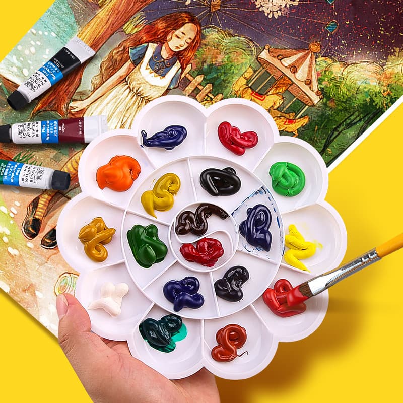 Paleta de arte para estudantes Paleta dedicada de flor de ameixa Paleta de pintura de tamanho grande para iniciantes Cri