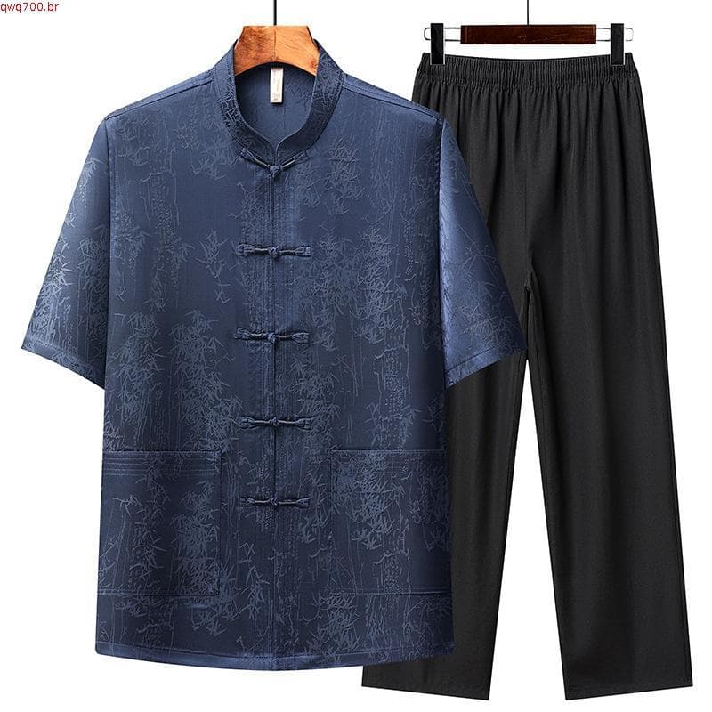 Idosos de meia-idade Retro csa de manga curta verão chinês gola alta Tang terno superior fino estilo chinês Casual te