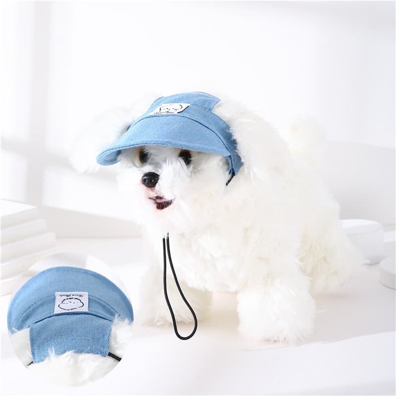 Chapéu para animais de estimação com orelha vazada Protetor Solar Ajustável, Cordão e Estampa em Estilo Boné de Pescador